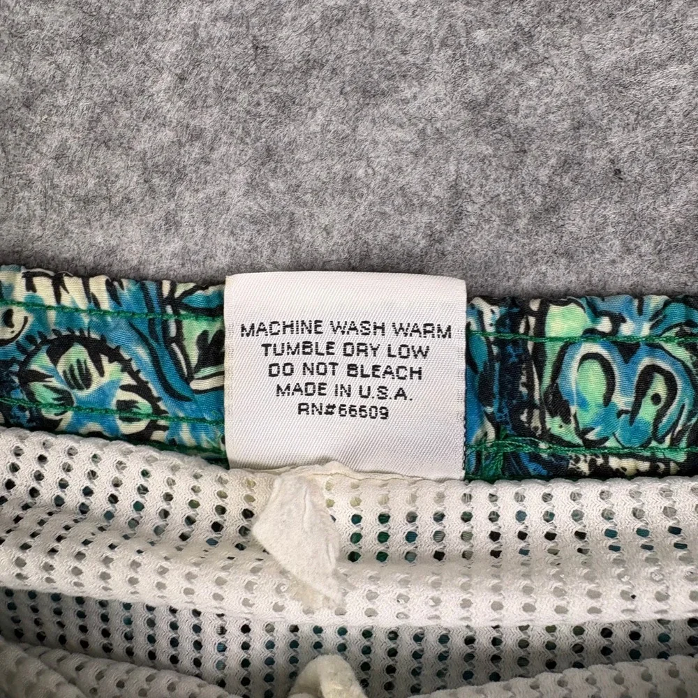 Vintage 90s Sideout Sport Tiki Surfboard Swim Trunks Teal Blue Made in USA XL